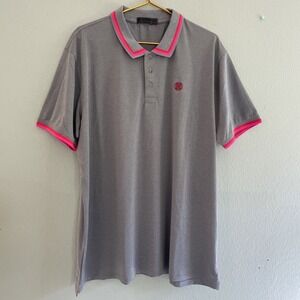 G/Fore Polo Shirt Mens 2XL Xxl Grey Pink Striped Golf Performance Stretch